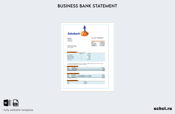 цифровая загрузка выписки со счета банковской организации Rabobank Шаблон Word и